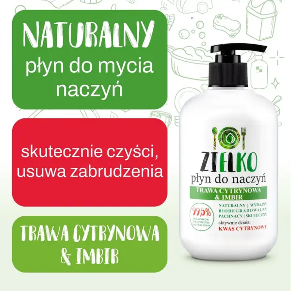 ZIELKO Zestaw Płyn do mycia naczyń TRAWA CYTRYNOWA 4x500ml (3+1) - obrazek 2